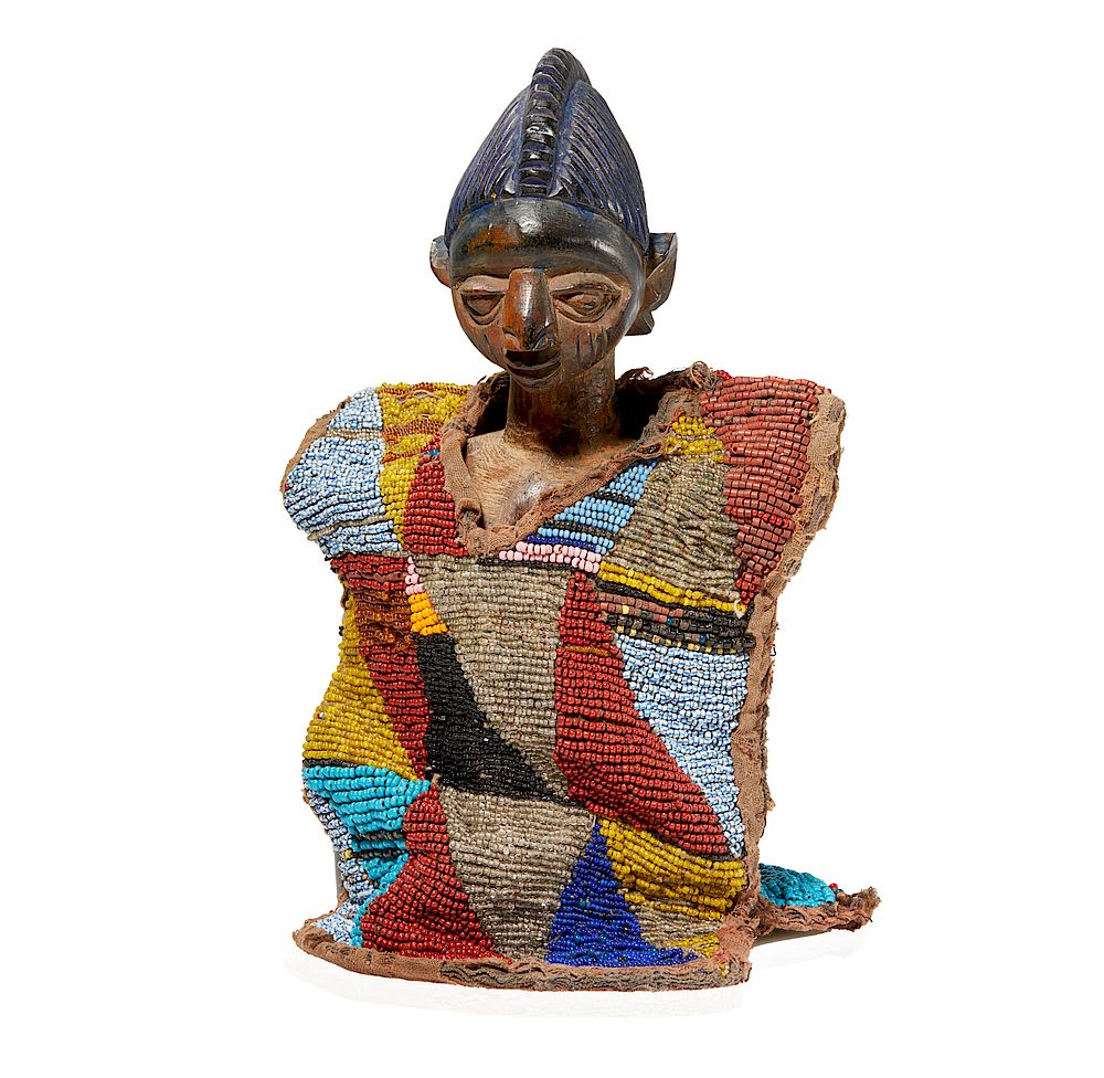 Appraisal: Yoruba Nigeria Ibeji Figure with Beaded Cloak Yoruba Nigeria Ibeji