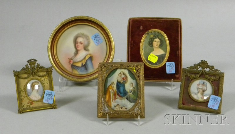 Appraisal: Five Miniature Framed Hand-painted and Printed Portrait Plaques a print