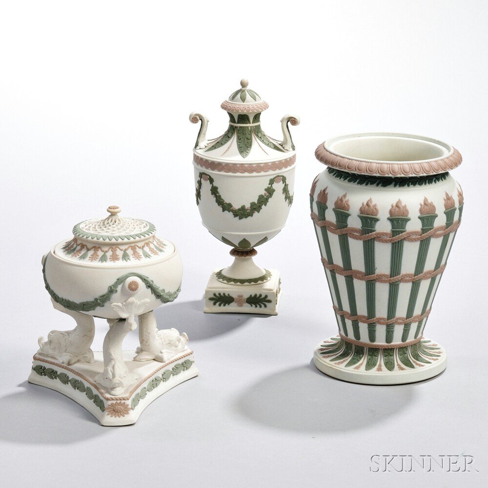 Appraisal: Three Wedgwood Tricolor Jasper Items England th century each with