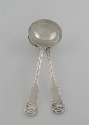 Appraisal: A pair of George III sauce ladles Kings Husk pattern