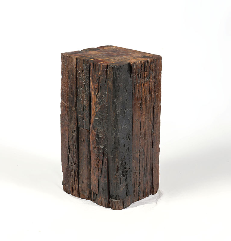 Appraisal: BUNCHED WOOD PEDESTAL STAND Square stand comprised of strips of