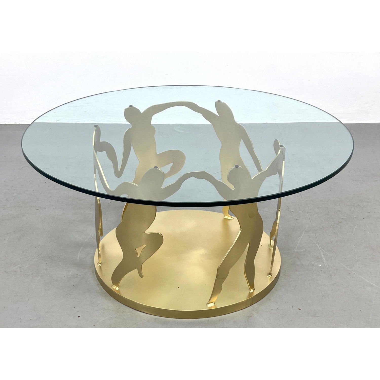 Appraisal: Figural Dancer Metal Glass Top Cocktail Coffee Table Gold tone