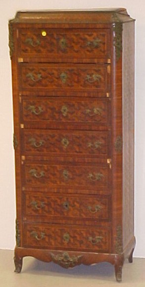 Appraisal: Early th C French style semainier tall narrow parquetry chest