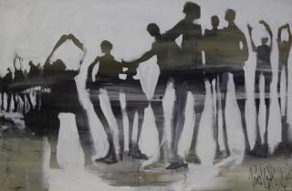 Appraisal: HOLLANDER Gino Large Oil on Canvas of Figures Signed and