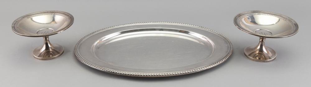 Appraisal: GORHAM STERLING SILVER TRAY AND A PAIR OF WHITING COMPOTES