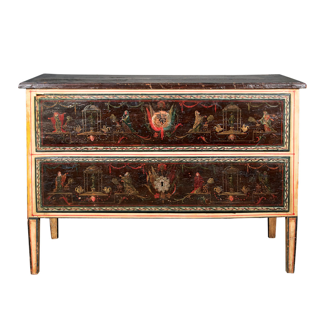 Appraisal: Italian Neoclassical Painted Commode The rectangular faux painted top above