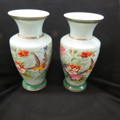 Appraisal: Pair of Old Paris Porcelain Vases handpainted birds florals circa