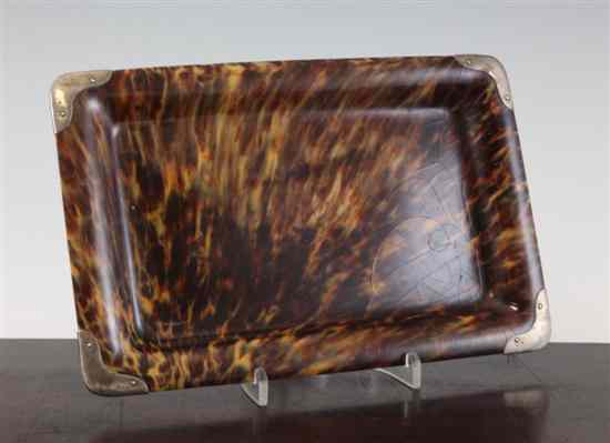 Appraisal: An Edwardian silver mounted tortoiseshell tray marks worn in Estimate