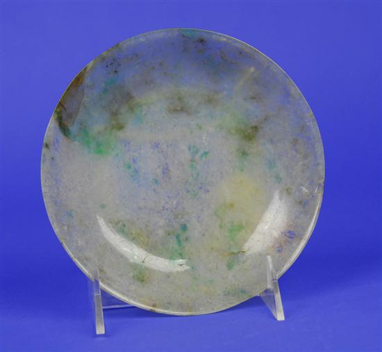 Appraisal: CHINESE MOTTLED GREEN JADEITE SHALLOW DISH diameter inches Condition rim