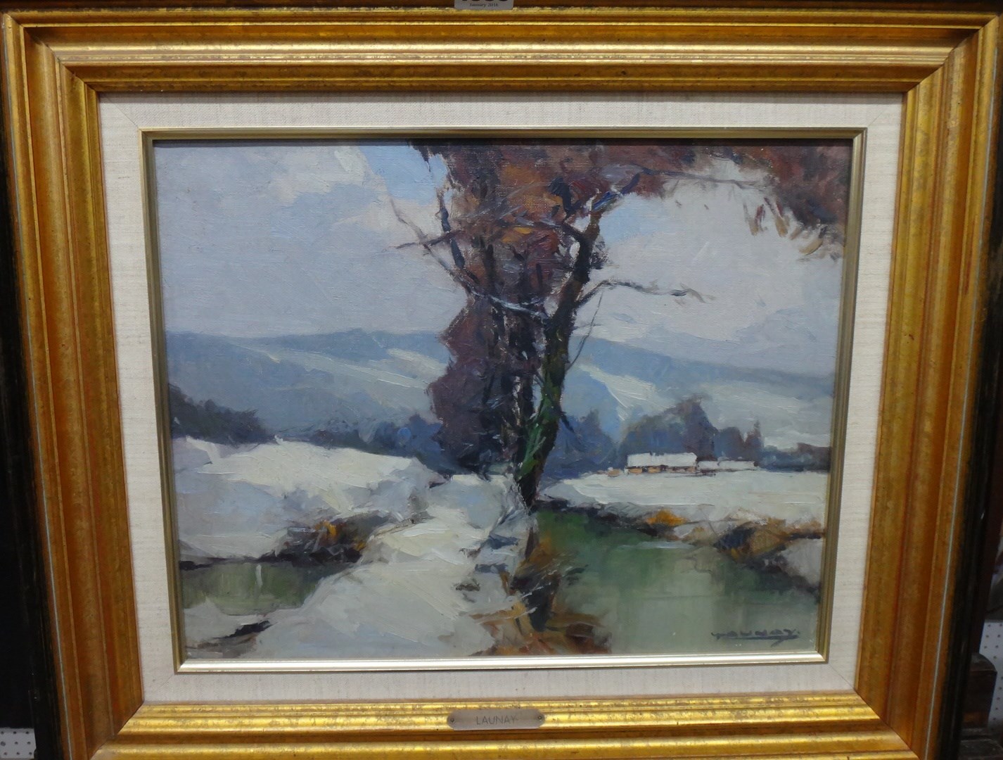 Appraisal: Launay th century Neige en Normandie oil on canvas signed