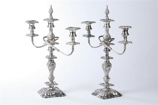 Appraisal: PAIR OF FANCY SILVER PLATE CANDELABRA International Silver Company mid