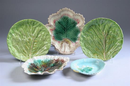 Appraisal: COLLECTION OF ENGLISH PORCELAIN Including three foliate-form majolica plates two