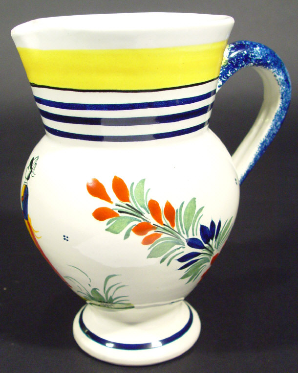 Appraisal: Quimper pottery jug hand painted with peasants and flowers printed