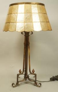 Appraisal: Vintage Metal Tripod Table Lamp Capiz shell shad Vintage Metal