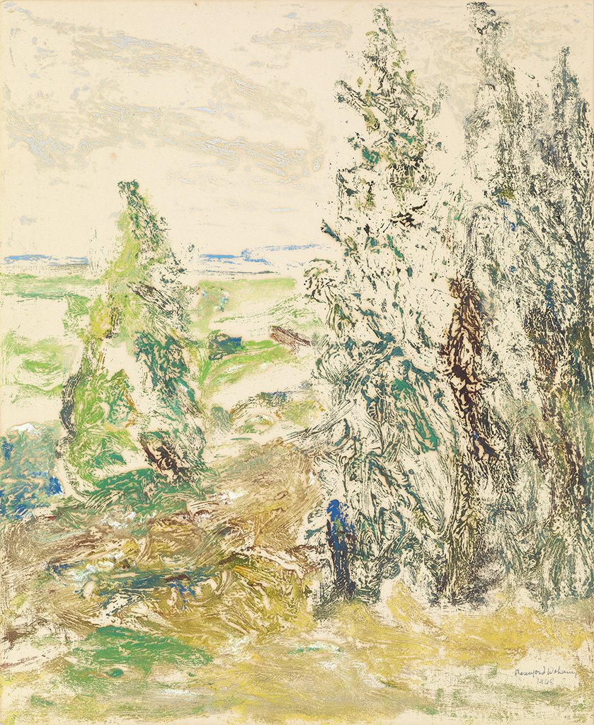 Appraisal: BEAUFORD DELANEY - Untitled Landscape Oil monotype on cream wove