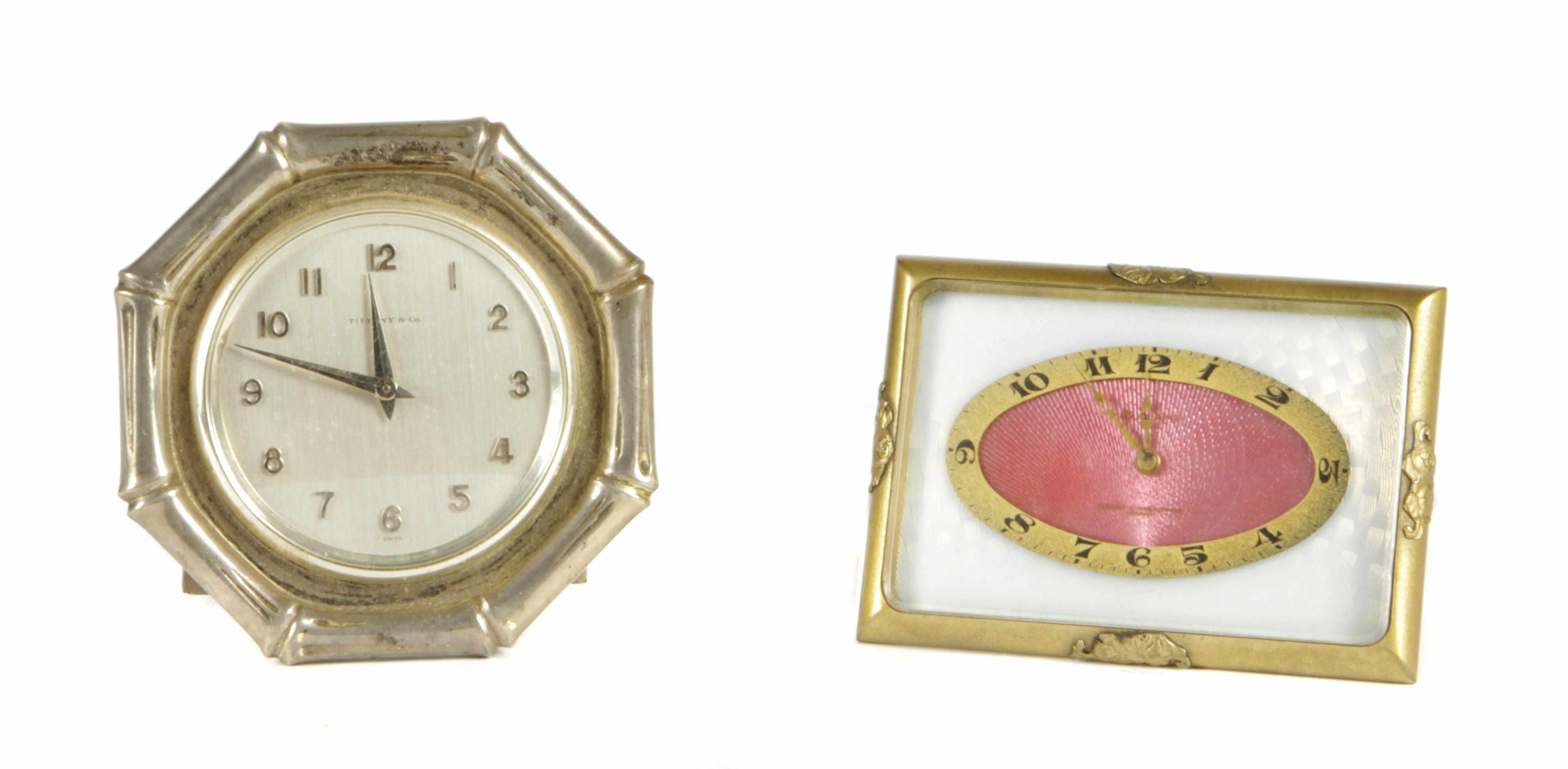 Appraisal: A Tiffany Co silver travel clock together with a gilt