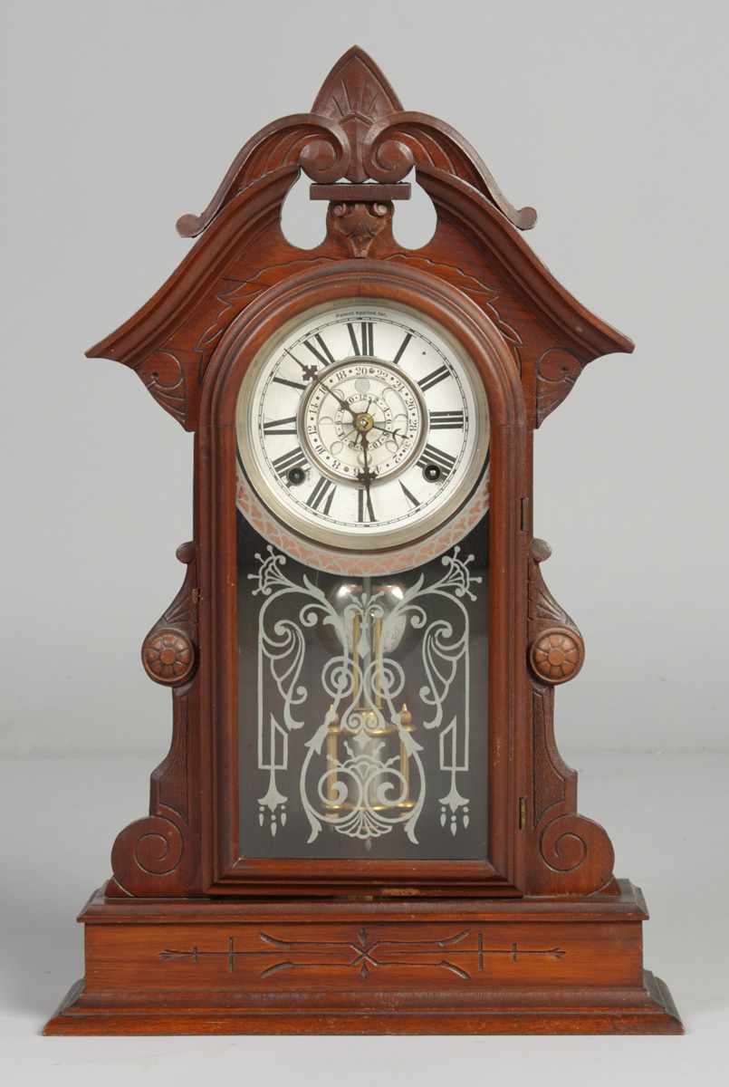 Appraisal: William Gilbert Lunar Calendar Clock Carved walnut case original finish