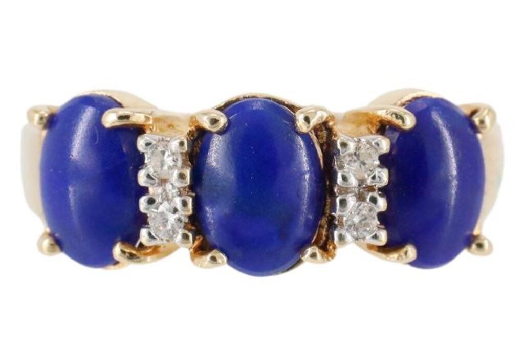 Appraisal: Estate kt yellow gold ring three lapis lazuli cabochons framed