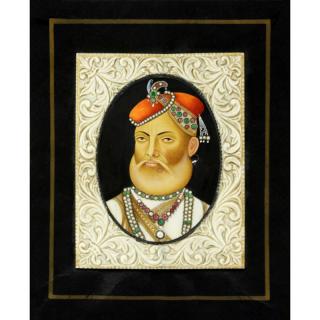 Appraisal: Fine Antique Mughal Style Handpainted and Jeweled Miniature Portrait Fine