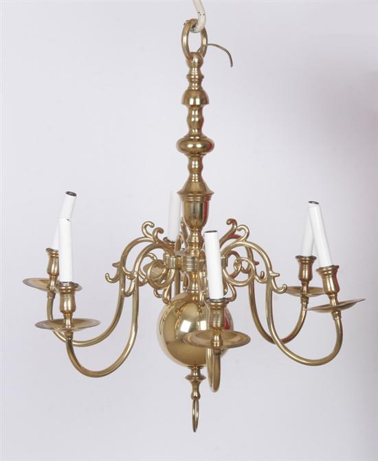 Appraisal: ENGLISH BRASS SIX-LIGHT CHANDELIER late th early th century Ring-suspended