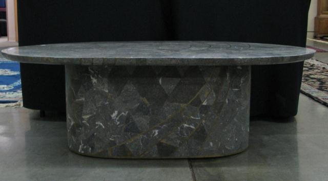 Appraisal: Faux Marble Oval Cocktail Table with brass insert design