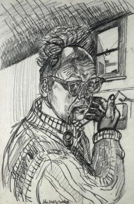 Appraisal: JOHN BRATBY Self Portrait signed black crayon drawing and dated