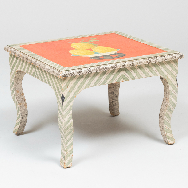 Appraisal: Modern Faux Painted Low Table with Lemons in a Delft