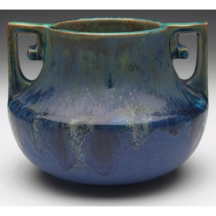 Appraisal: Fulper vase double handled shape covered in a blue green