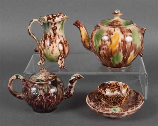 Appraisal: Five Staffordshire Whieldon Ware tortoiseshell glazed ceramic tea items late