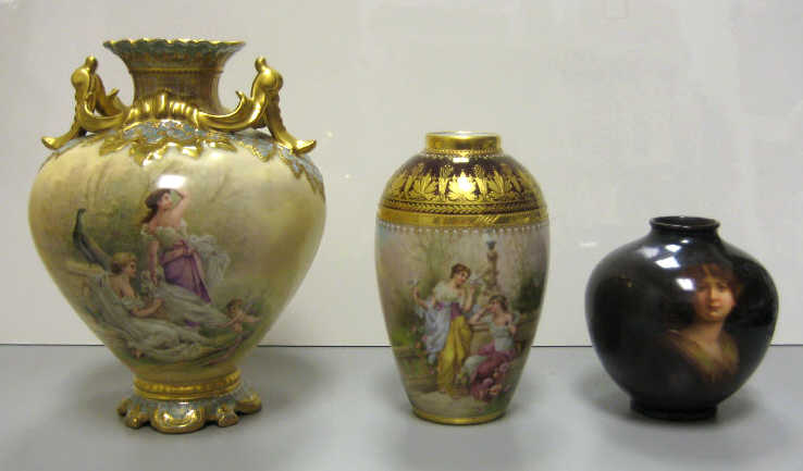 Appraisal: THREE GERMAN PORCELAIN VASES Two painted with allegorical figures in