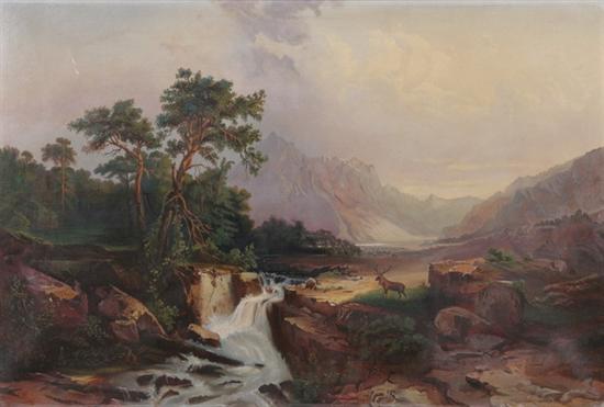 Appraisal: AMERICAN SCHOOL th th century WESTERN MOUNTAIN LANDSCAPE WITH WATERFALLS