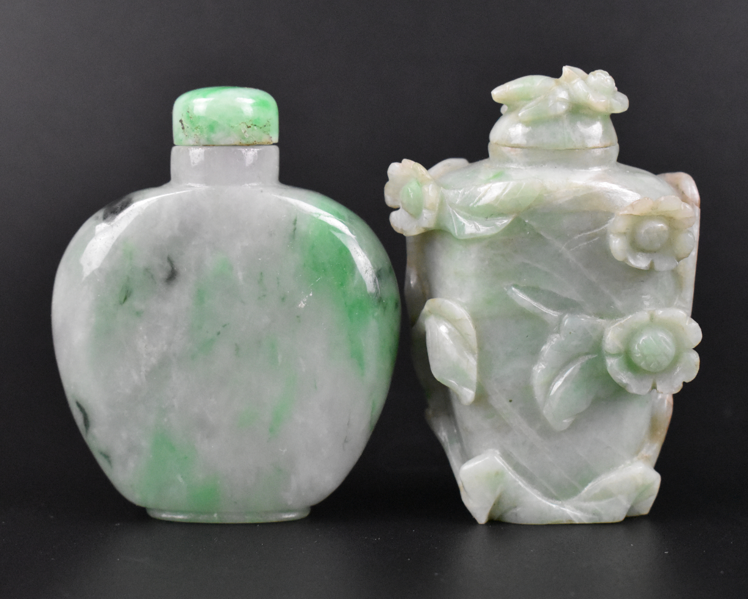 Appraisal: Two Chinese jadeite snuff bottles dating from the Qing dynasty