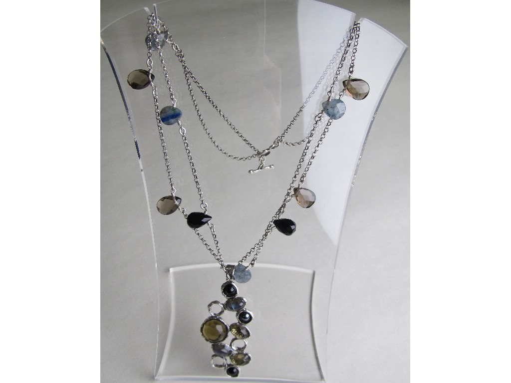 Appraisal: Silver necklace with faceted glass bead spacers and stone set