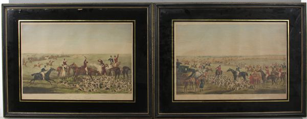 Appraisal: Pair of th Century colored engravings of hunting scenes titled