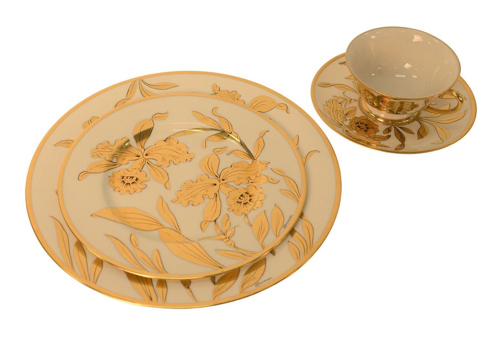 Appraisal: Seventy One Piece Carole Stupell Porcelain Dinnerware Set having gilt