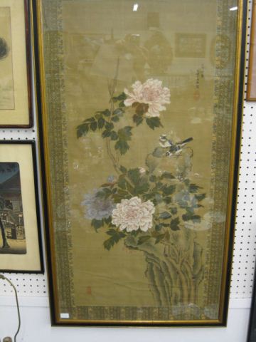 Appraisal: Chinese Painting on Silk of Birds Foliage image area x