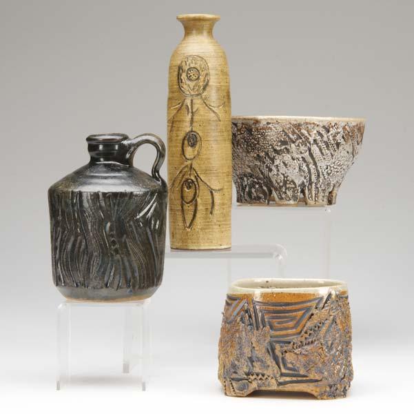 Appraisal: ANDY NASISSE ETC Four studio ceramic pieces Two signed Nasisse