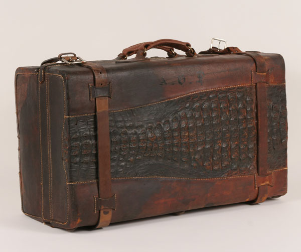 Appraisal: Vintage alligator skin suitcase Monogrammed H x W x D