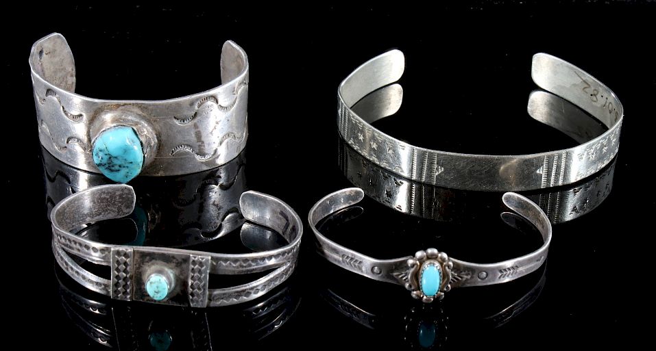 Appraisal: Navajo Sterling Silver Turquoise Bracelets Offered in this lot we