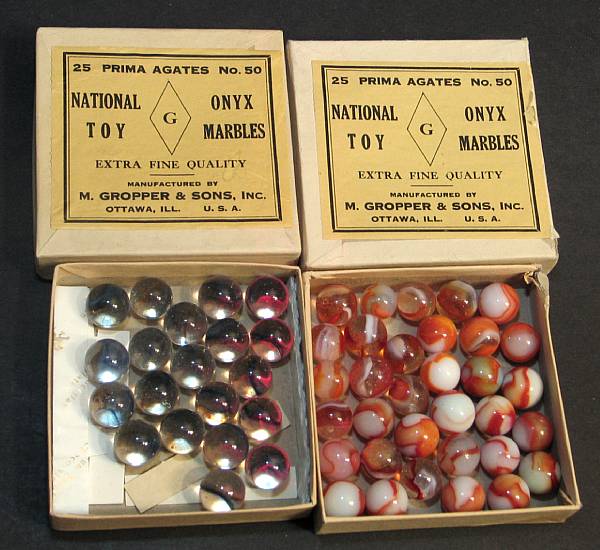 Appraisal: Peltier Glass Company Jobber box with Boxed Agates Important and