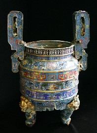 Appraisal: A Chinese brass koro decorated with cloisonne bands