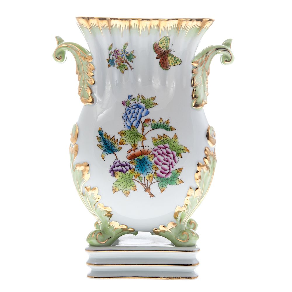 Appraisal: Herend porcelain mantel vase double scroll handled vase in the