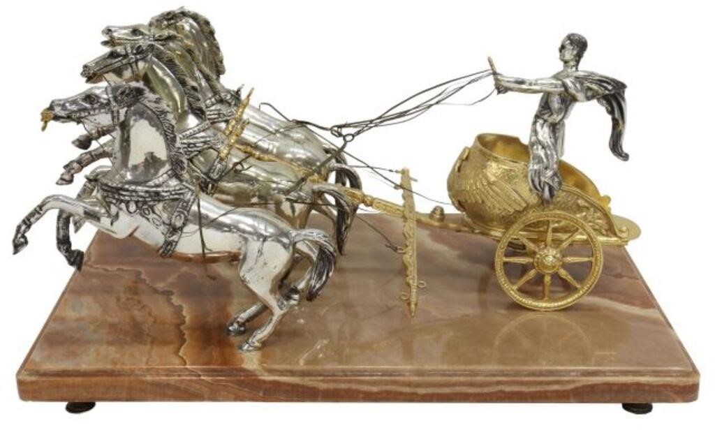 Appraisal: Roman Quadriga Chariot the four horses believed to be silvered