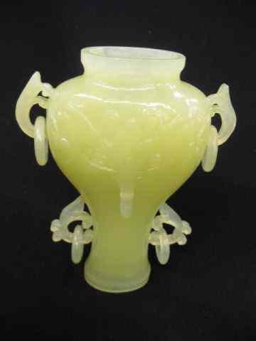 Appraisal: Chinese Carved Jade Vase ring handles '' tall excellent