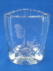 Appraisal: A curve triangular glass vase wheel engraved with a butterfly