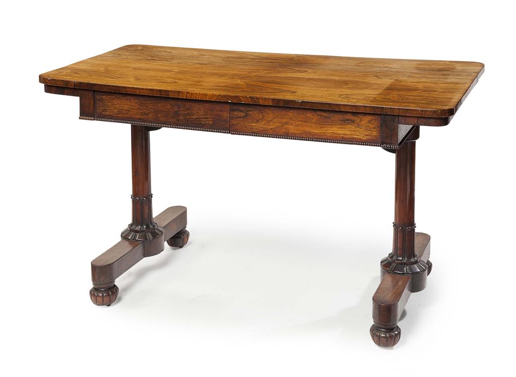 Appraisal: REGENCY ROSEWOOD LIBRARY TABLE EARLY TH CENTURY the rounded rectangular