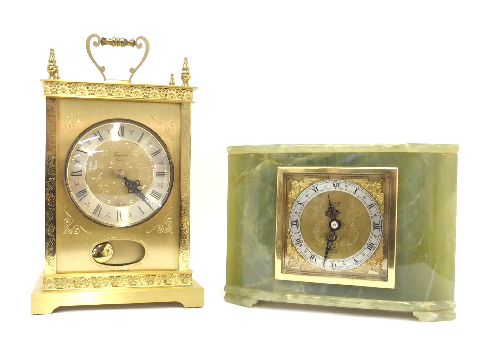 Appraisal: Green onyx mantle clock marked An Elliot Clock Stewart Glasgow