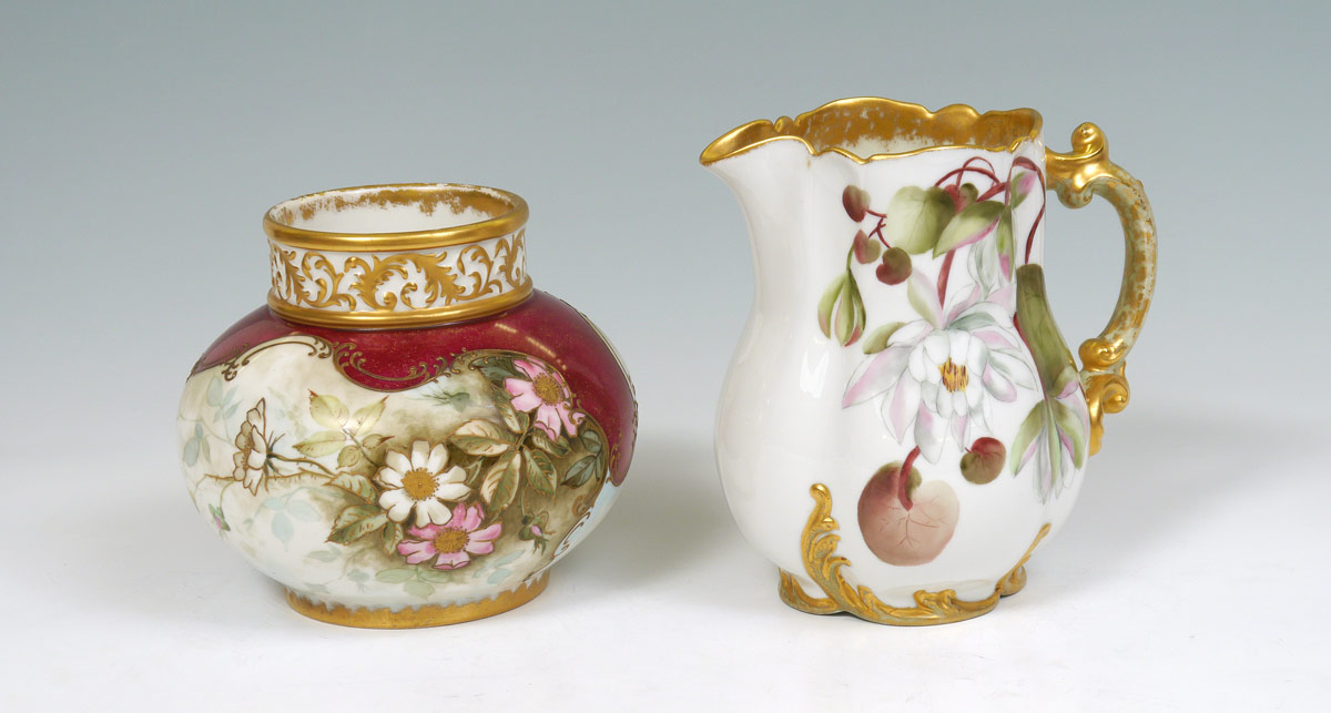 Appraisal: FRENCH LIMOGES JARDINIERE AND PITCHER pieces total to include -