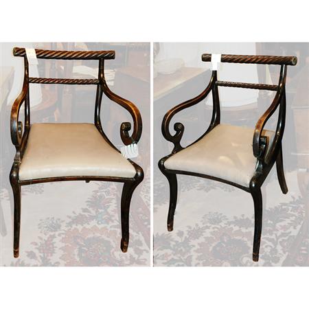 Appraisal: Pair of Regency Style Mahogany Armchairs Estimate -