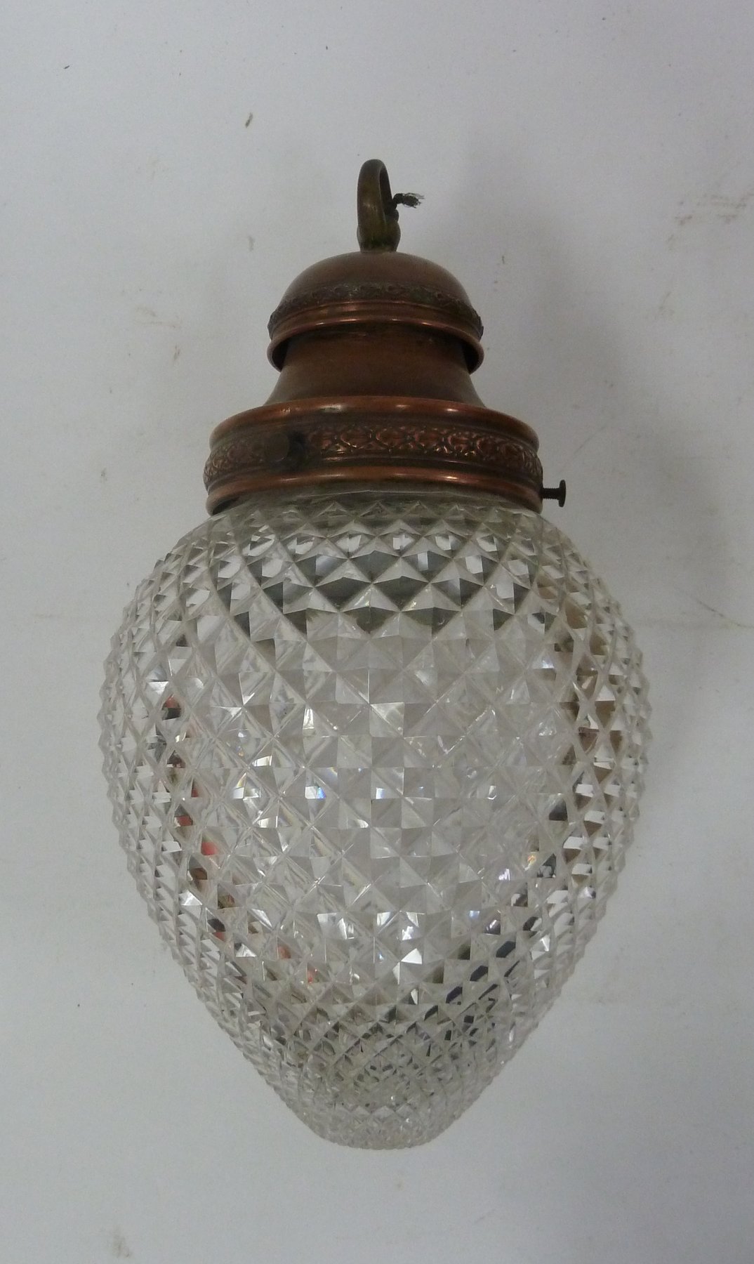 Appraisal: A cut glass pineapple pendant light shade with mount cm